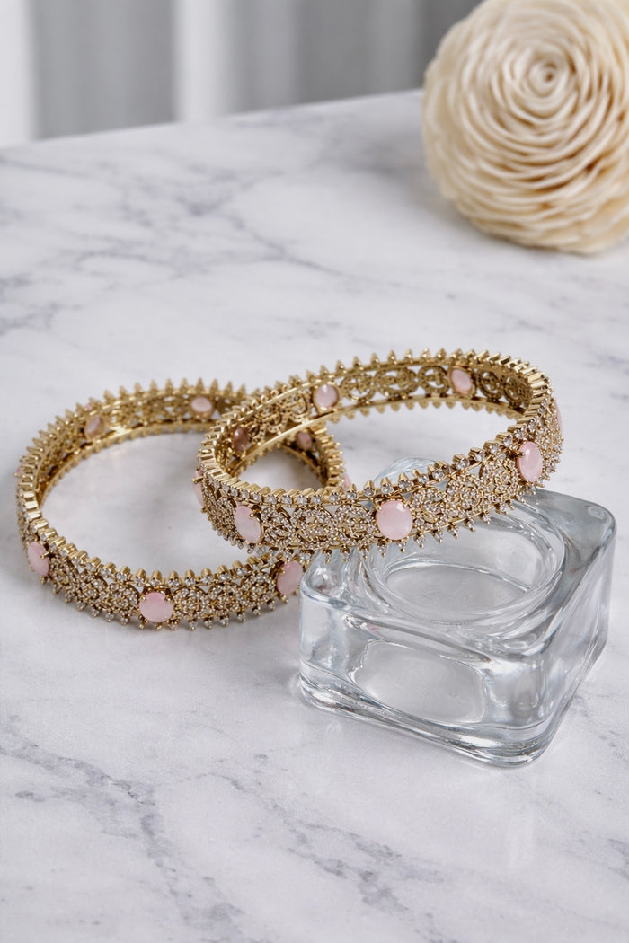 Golden CZ Oval Stone Spike Edge Bangles