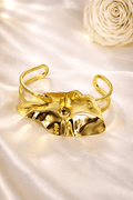 Golden Hammered Disc Double Band Open Cuff Bracelet