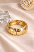 Golden Hammered Texture Dome Hinged Cuff Bracelet