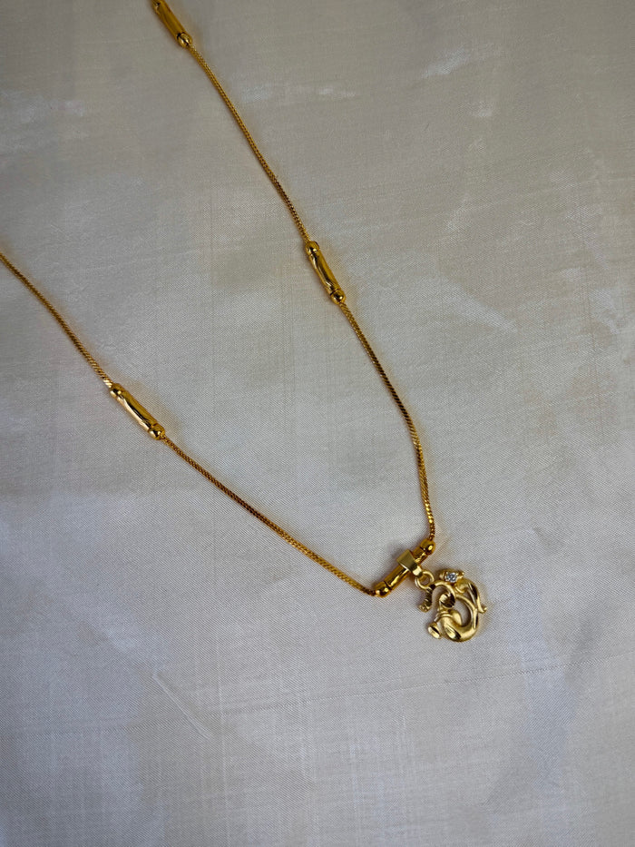 Golden Om ॐ Ganesha Pendant With Tube Station Chain