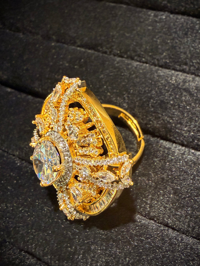 Grand Sunburst Halo Cocktail Ring