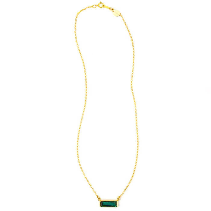 Single gold filled cable chain horizontal Green Tourmaline adira bar necklace october birthstone on white background