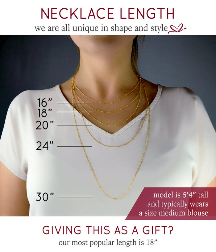 Available chain lengths are 16 inches, 18 inches, 20 inches, 24 inches, 30 inches. Our most popular length is 18 inches long