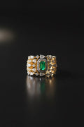 Green & White Center Stone Halo Ring