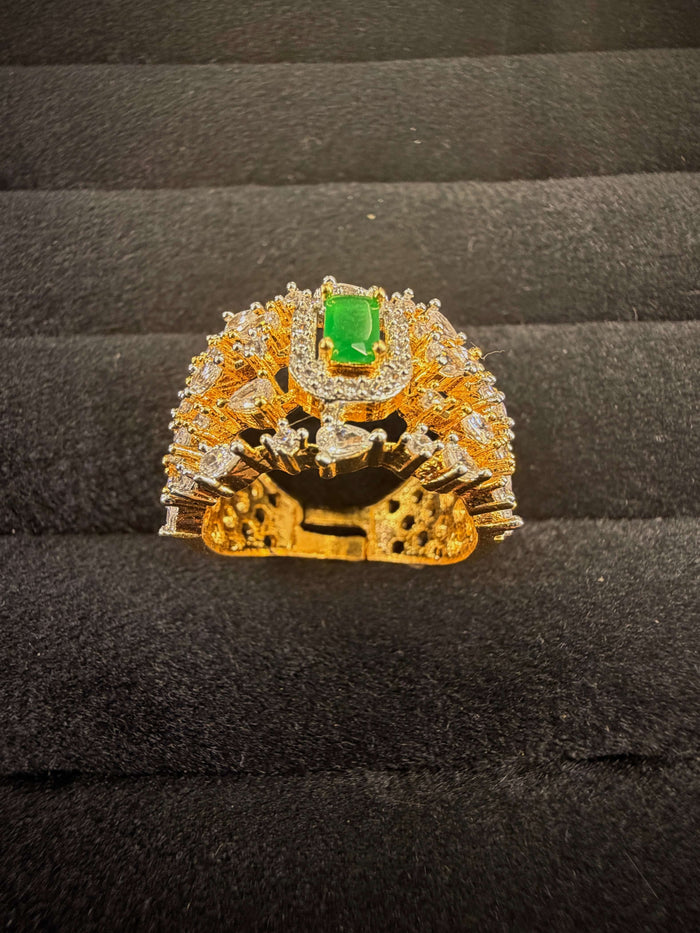 Green & White Center Stone Halo Ring