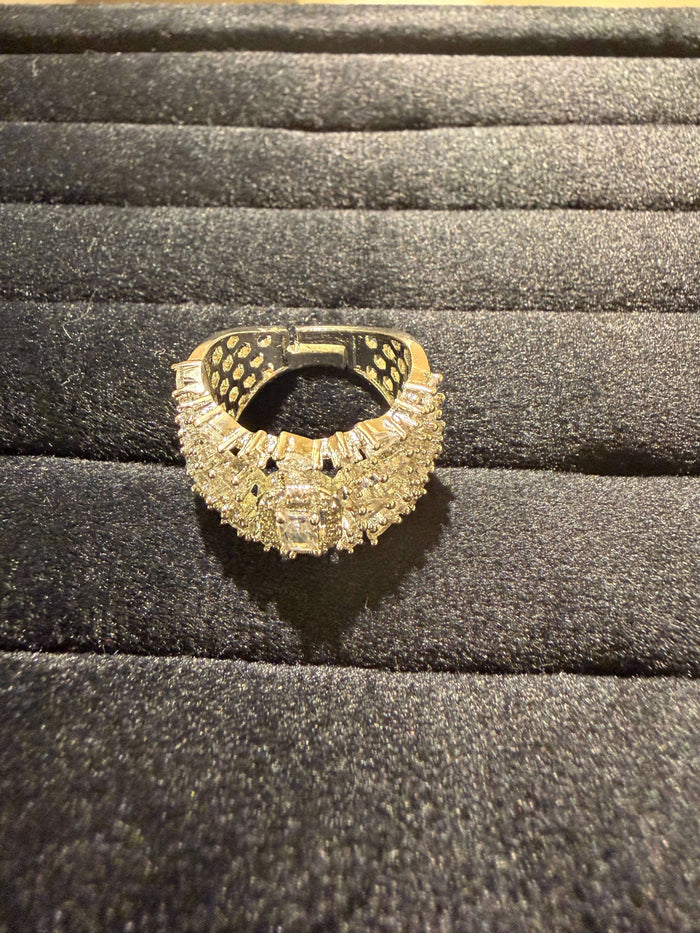 Green & White Center Stone Halo Ring