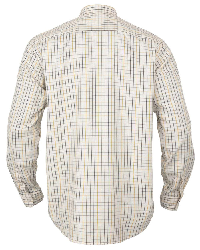 Arrowwood Yellow Check coloured Harkila Haywood Wool Blend Long Sleeve Shirt on white background #colour_arrowwood-yellow-check