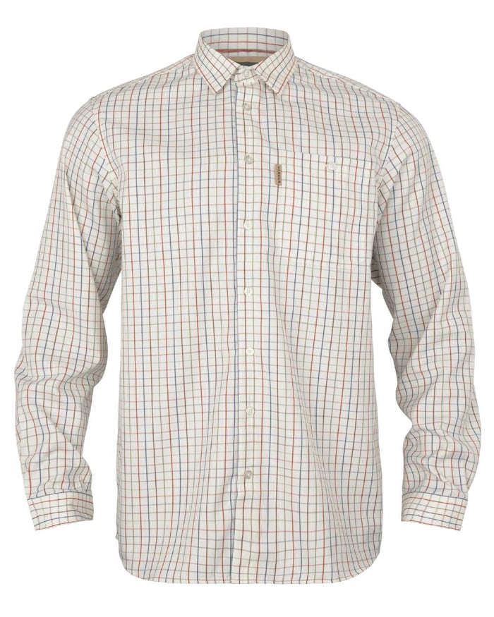 Arabian Spice Check coloured Harkila Haywood Wool Blend Long Sleeve Shirt on white background #colour_arabian-spice-check