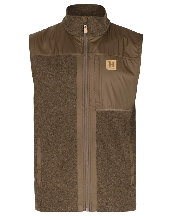 Dark Earth coloured Harkila Mens Kalix Fleece Waistcoat on white background #colour_dark-earth