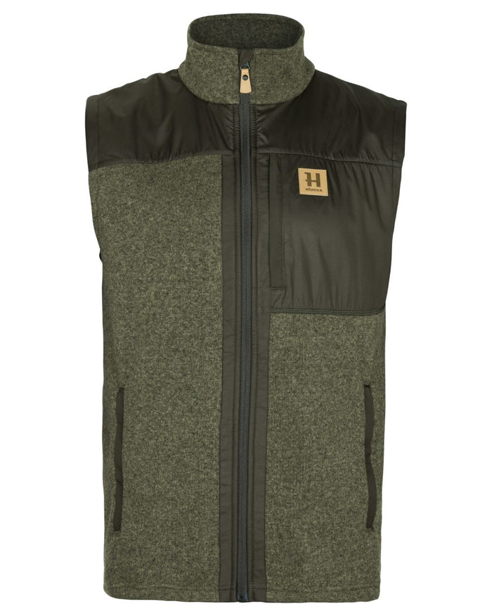 Willow Green Shadow Brown coloured Harkila Mens Kalix Fleece Waistcoat on white background #colour_willow-green-shadow-brown