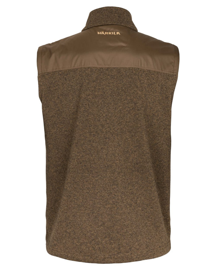 Dark Earth coloured Harkila Mens Kalix Fleece Waistcoat on white background #colour_dark-earth