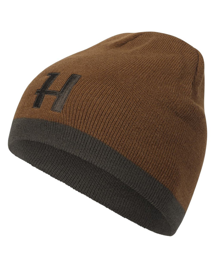 Shadow Brown Rustique Clay Coloured Harkila Reversible Beanie on white background #colour_shadow-brown-rustique-clay