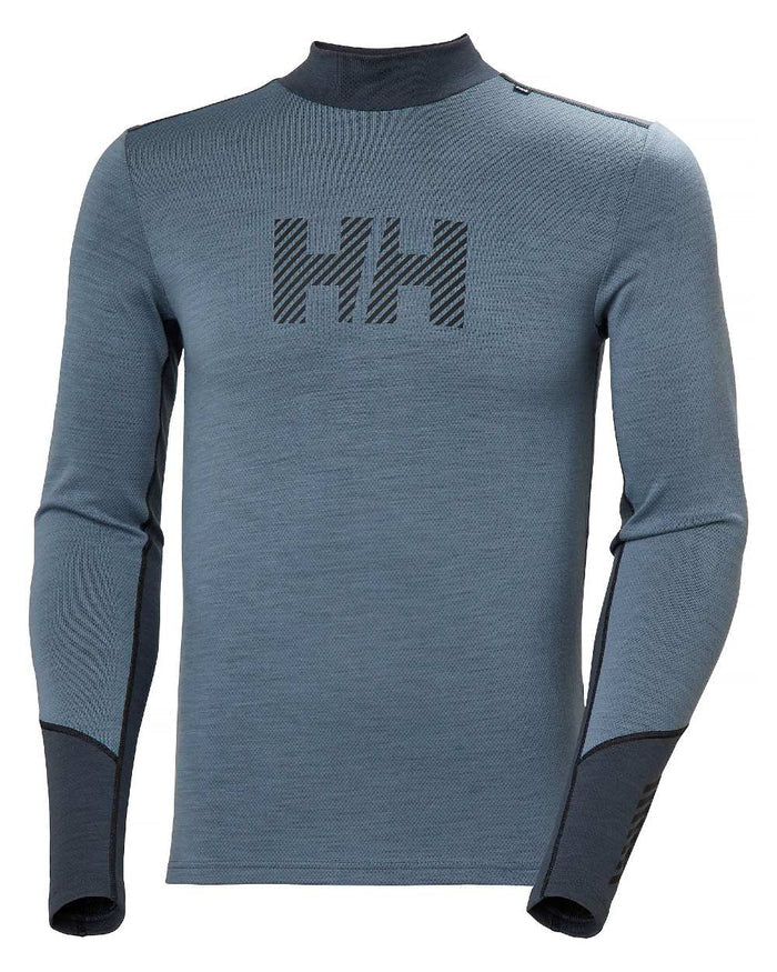 Washed Navy Coloured Helly Hansen Mens Lifa Merino Midweight Logo Base Layer on white background #colour_washed-navy