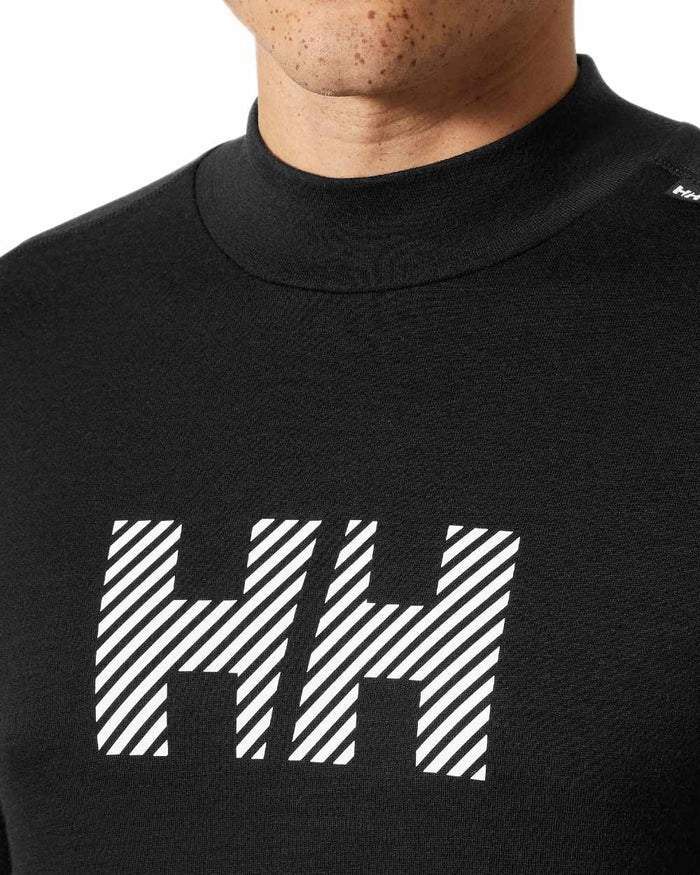 Black Coloured Helly Hansen Mens Lifa Merino Midweight Logo Base Layer on white background #colour_black