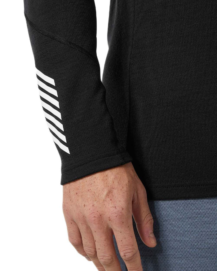 Black Coloured Helly Hansen Mens Lifa Merino Midweight Logo Base Layer on white background #colour_black