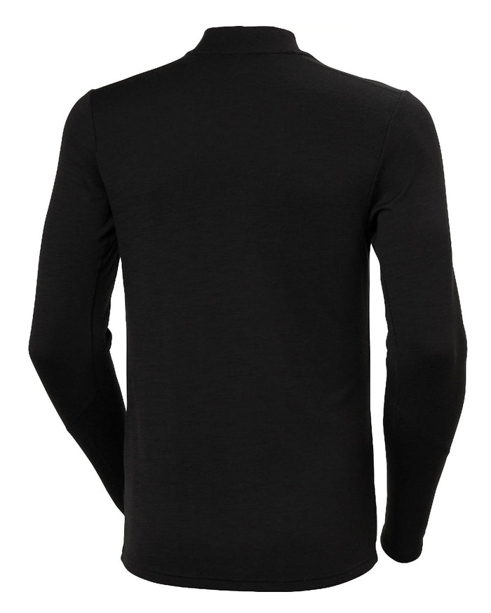 Black Coloured Helly Hansen Mens Lifa Merino Midweight Logo Base Layer on white background #colour_black