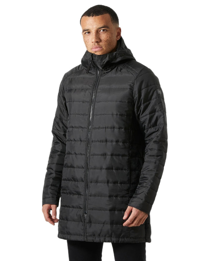 Black Coloured Helly Hansen Mens Rigging Coat on white background #colour_black