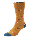 Ochre coloured HJ Hall Womens Cotton Comfort Top Socks on white background #colour_ochre