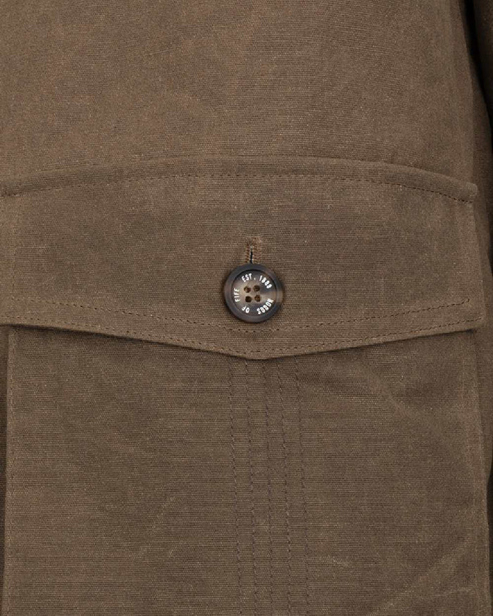 Rock Coloured Hoggs of Fife Balerno Waxed Canvas Barn Coat on white background #colour_rock