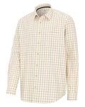 Barley Coloured Hoggs of Fife Mens Laird Premier Tattersall Shirt on white background #colour_barley