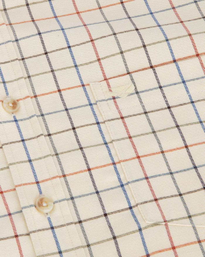 Barley Coloured Hoggs of Fife Mens Laird Premier Tattersall Shirt on white background #colour_barley