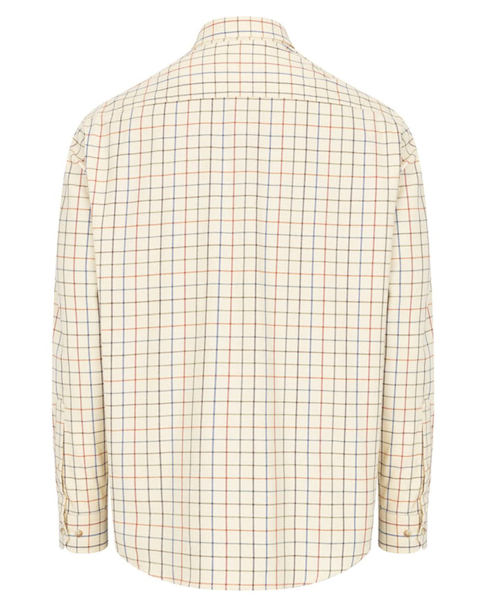Barley Coloured Hoggs of Fife Mens Laird Premier Tattersall Shirt on white background #colour_barley