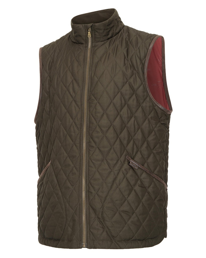 Forest Green Coloured Hoggs of Fife Mens Lindores Quilted Gilet on white background #colour_forest-green