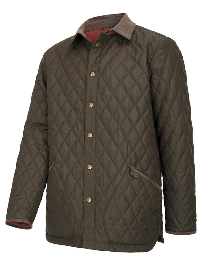 Forest Green Coloured Hoggs of Fife Mens Lochore Quilted Jacket on white background #colour_forest-green