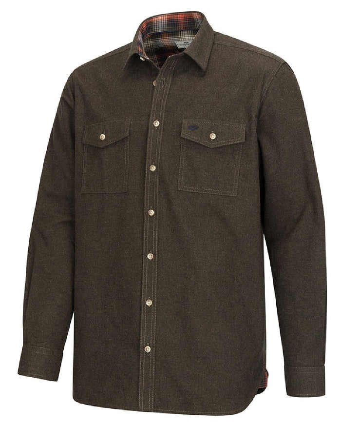 Loden Marl Coloured Hoggs of Fife Mens Moy Moleskin Shirt on white background #colour_loden-marl