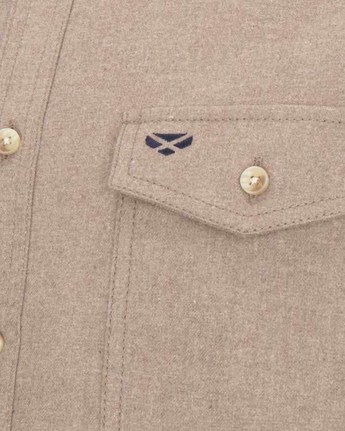 Oatmeal Coloured Hoggs of Fife Mens Moy Moleskin Shirt on white background #colour_oatmeal