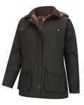 Forest Green Coloured Hoggs of Fife Womens Kelso Waterproof Waxed Jacket on white background #colour_forest-green