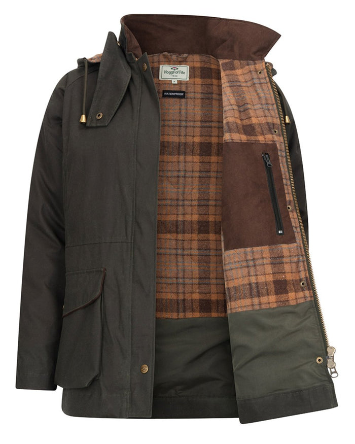 Forest Green Coloured Hoggs of Fife Womens Kelso Waterproof Waxed Jacket on white background #colour_forest-green