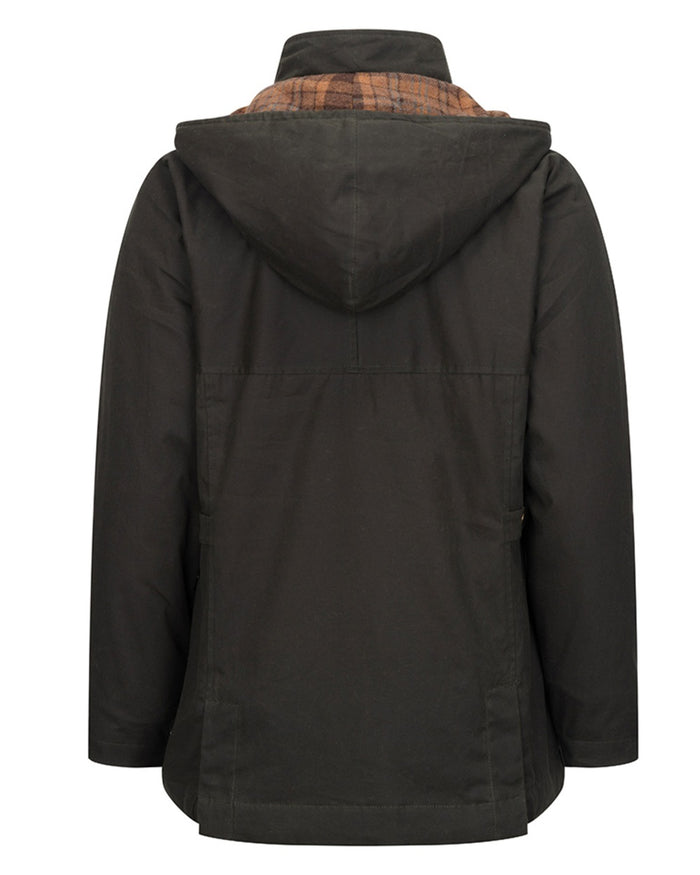 Forest Green Coloured Hoggs of Fife Womens Kelso Waterproof Waxed Jacket on white background #colour_forest-green