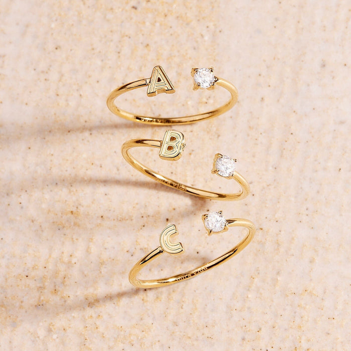 Initial Stone Open Ring