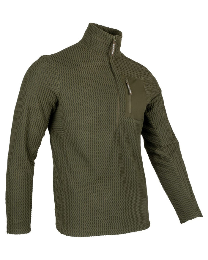 Green coloured Jack Pyke Z Fleece Pullover on white background #colour_green