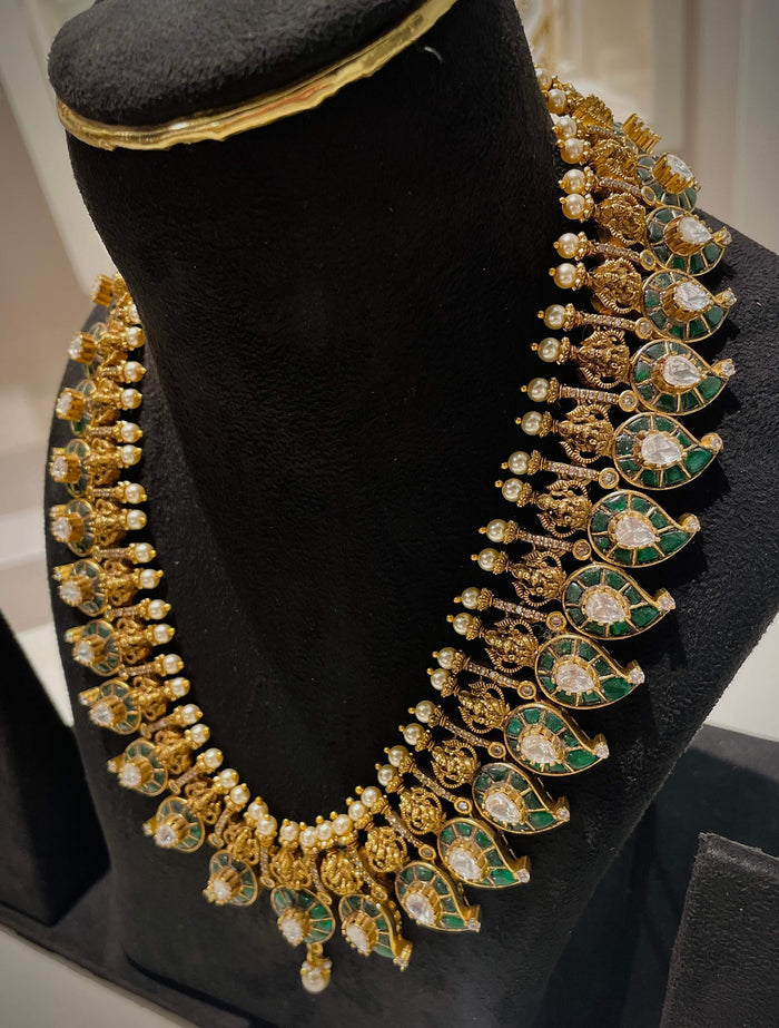 Jadau Green Mango Lakshmi Necklace Set