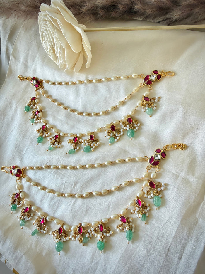 Jadau Kundan Chained Jade Drops Kanauti