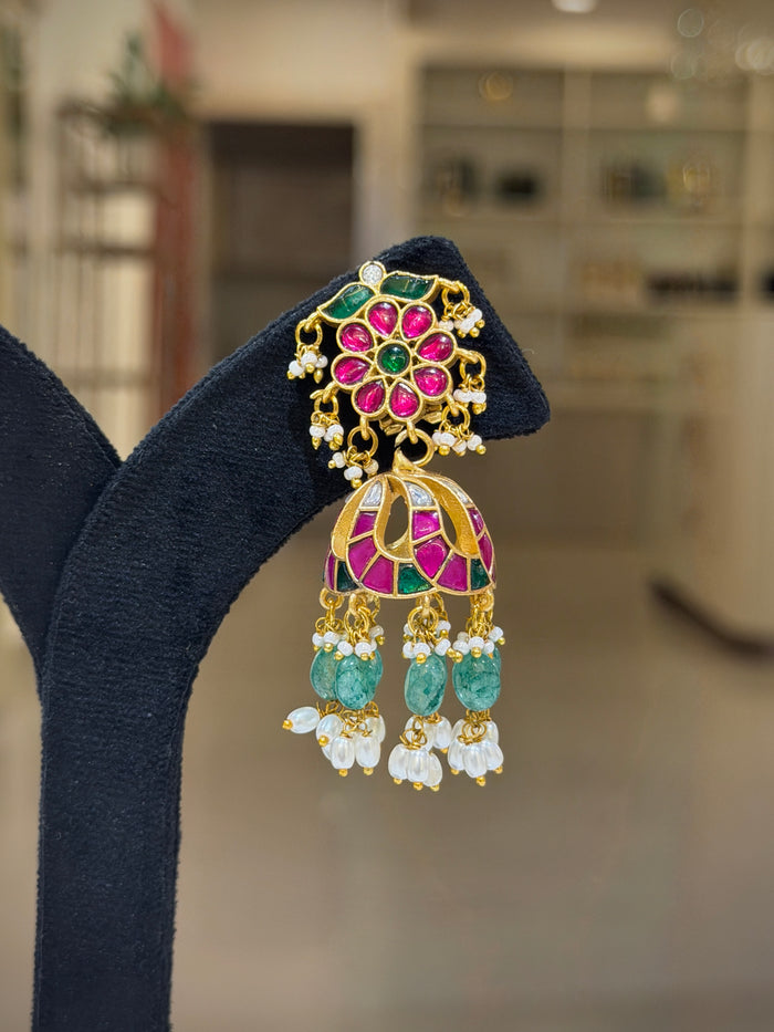 Jadau Kundan Stone Jhumka Earrings Set