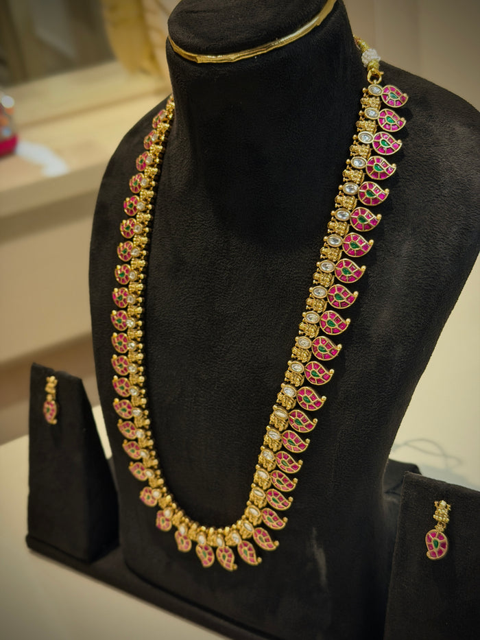 Jadau Mango Lakshmi Long Necklace Set