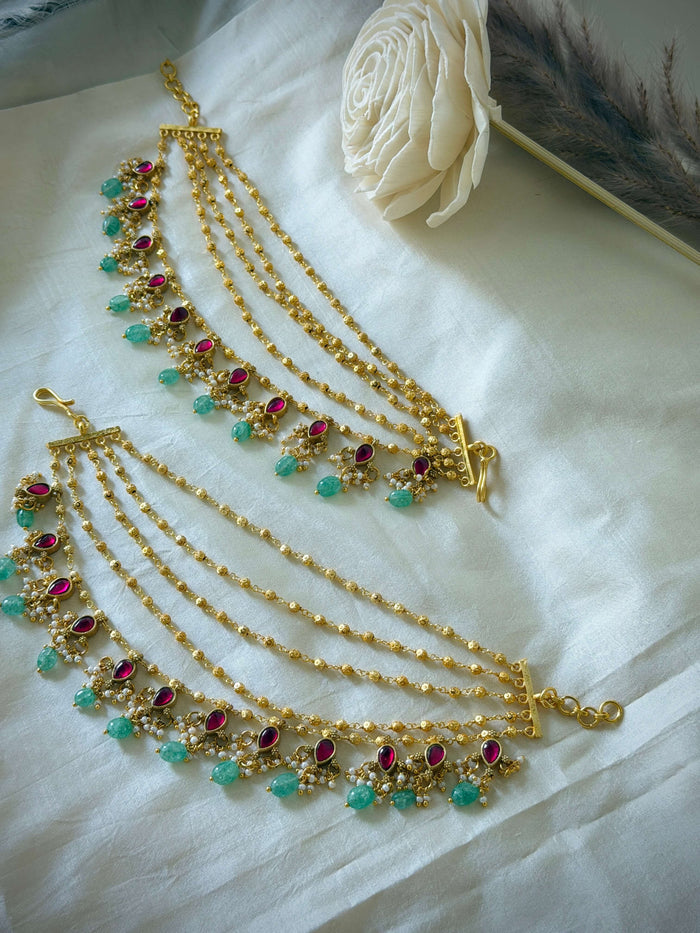 Jadau Multistone you 5 Layered Ear Chain/Maati