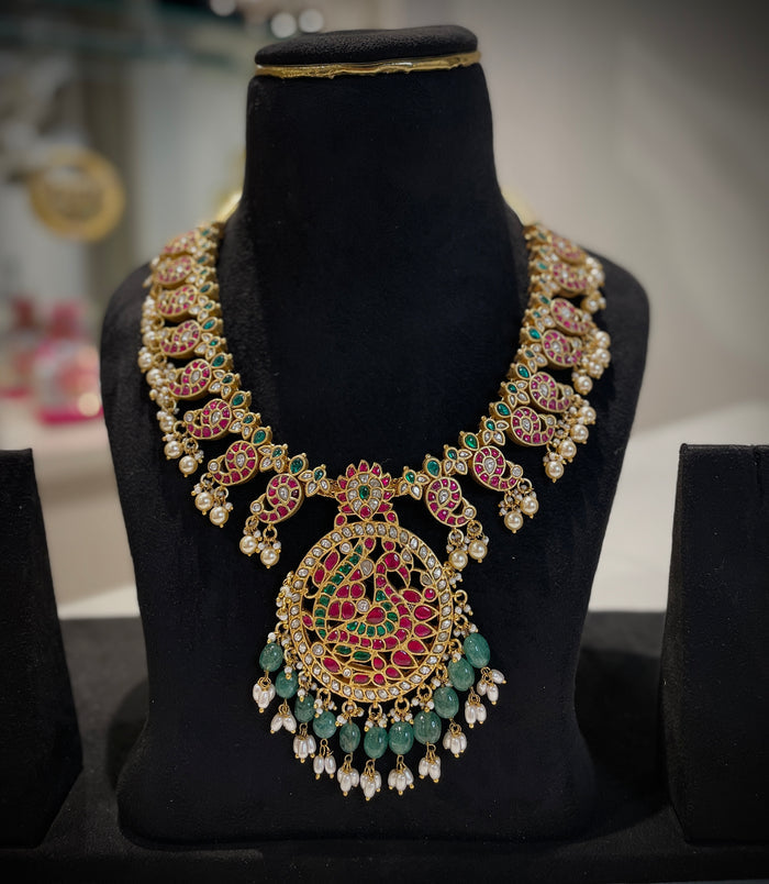 Jadau Peacock Pendant Mango Mala Necklace
