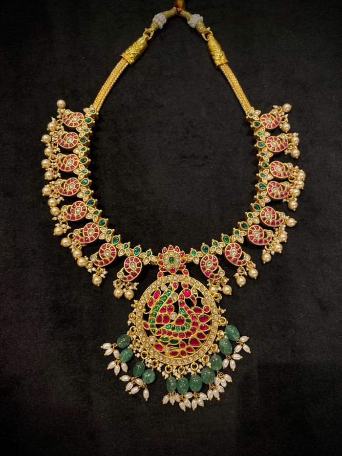 Jadau Peacock Pendant Mango Mala Necklace