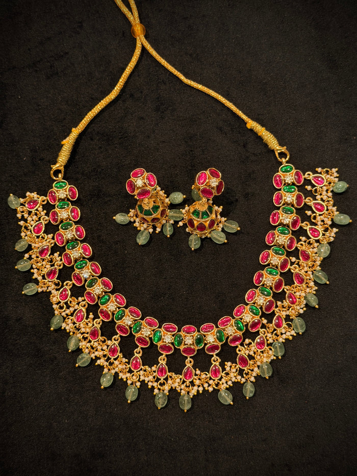 Jadau Ruby and Emerald Gold Choker Necklace Set