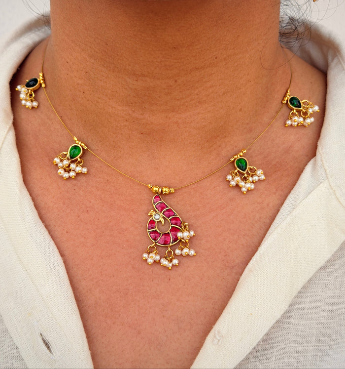 Jadau Ruby Invisible Chain Set