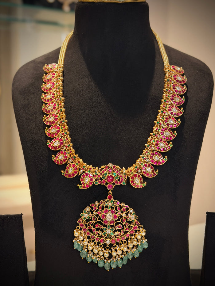 Jadau Ruby Mango Long Haram Necklace