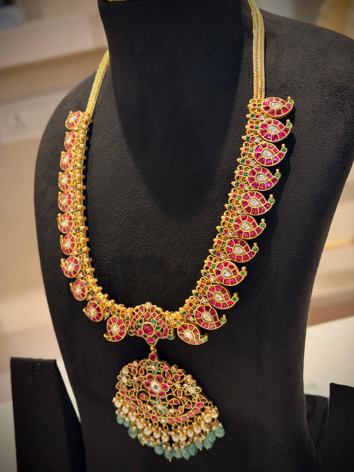 Jadau Ruby Mango Long Haram Necklace