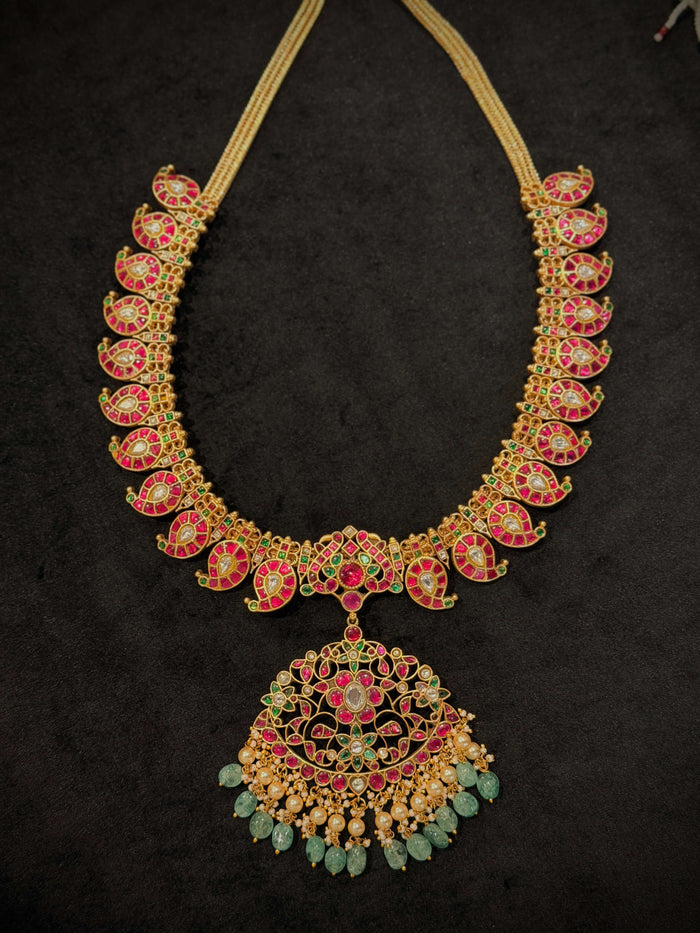 Jadau Ruby Mango Long Haram Necklace