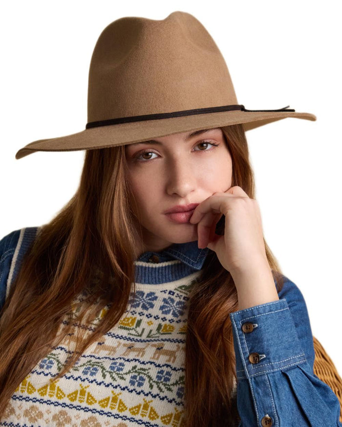 Tan Brown coloured Joules Grove Wool Fedora Hat on white background #colour_tan-brown