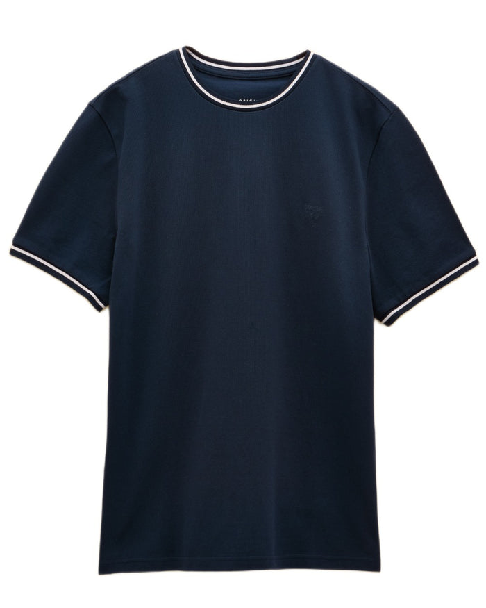 Navy coloured Joules Mens Classic Fit Cotton Pique T-Shirt on white background #colour_navy