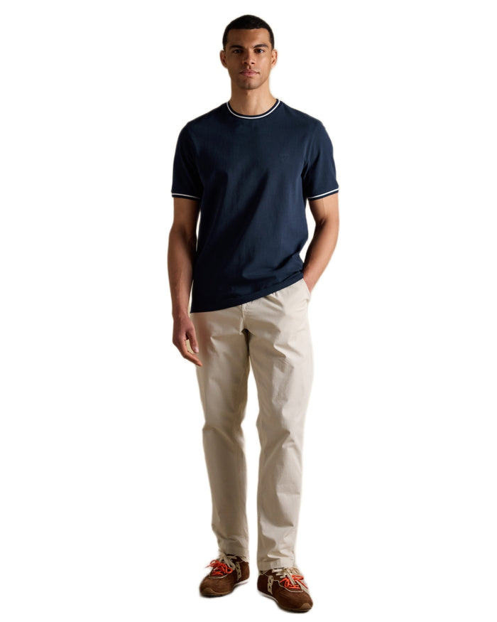Navy coloured Joules Mens Classic Fit Cotton Pique T-Shirt on white background #colour_navy